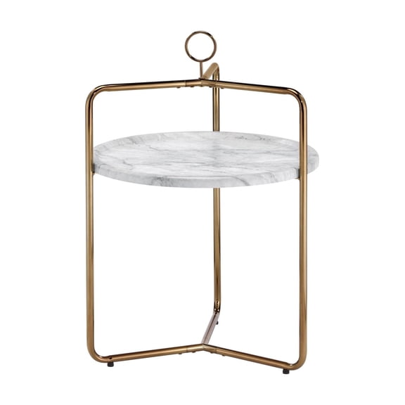 Steve Silver Miro White Faux Marble and Gold Metal Side Table
