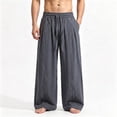 thumbnail image 2 of Mens Big and Tall Linen Pants Wide Leg Baggy Pants Elastic Waist Casual Summer Beach Palazzo Trousers Size M-5XL Dark Gray, 2 of 5