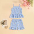 thumbnail image 2 of KPOPLK Toddler Girl Clothes Summer Baby Girl Cute Sleeveless Tank Tops with Bow and Ruffled Shorts 2Pcs Outfits Set(2-3 Years,Blue), 2 of 5