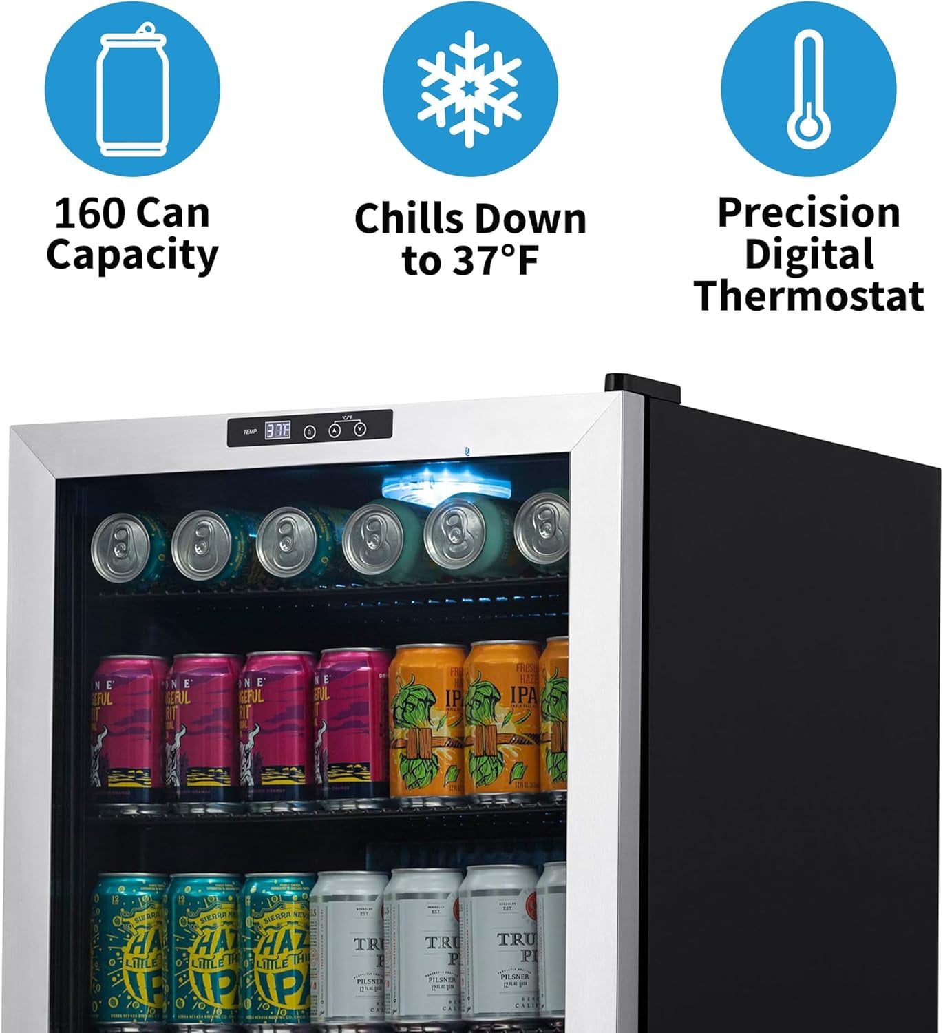 Restored Newair NBC160SS00-RB Freestanding Beverage Fridge with SplitShelf, 160 Cans, Stainless Steel (Refurbished)