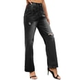 thumbnail image 1 of Gibobby Jeans mujer cintura alta Pantalones de pierna ancha delgados de cintura Nuevos pantalones de piso sueltos de contraste Pantalones de mezclilla(Negro,XL), 1 of 5