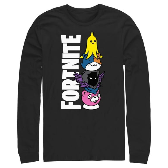 Men's Fortnite Cute Characters Logo Long Sleeve Shirt Black Small