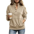 thumbnail image 4 of hoksml Women's Corduroy Henley Sweatshirt Stand Collar Pocket Long Sleeve Loose Pullover for Casual Travel Soft, 4 of 8