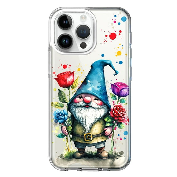 MUNDAZE Case for Apple iPhone 15 Pro Max Slim Hard Shell Soft TPU Hybrid Shockproof Heavy Duty Protective Phone Cover - Gnome Red Purple Blue Roses Garden