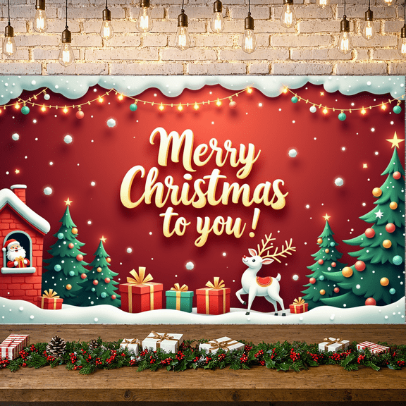 Colorful Design Merry Christmas Santa Decoration Festive Banner Polyester Material Snowy Scene Winter Holiday for Christmas Party Holiday Decor Seasonal Celebration