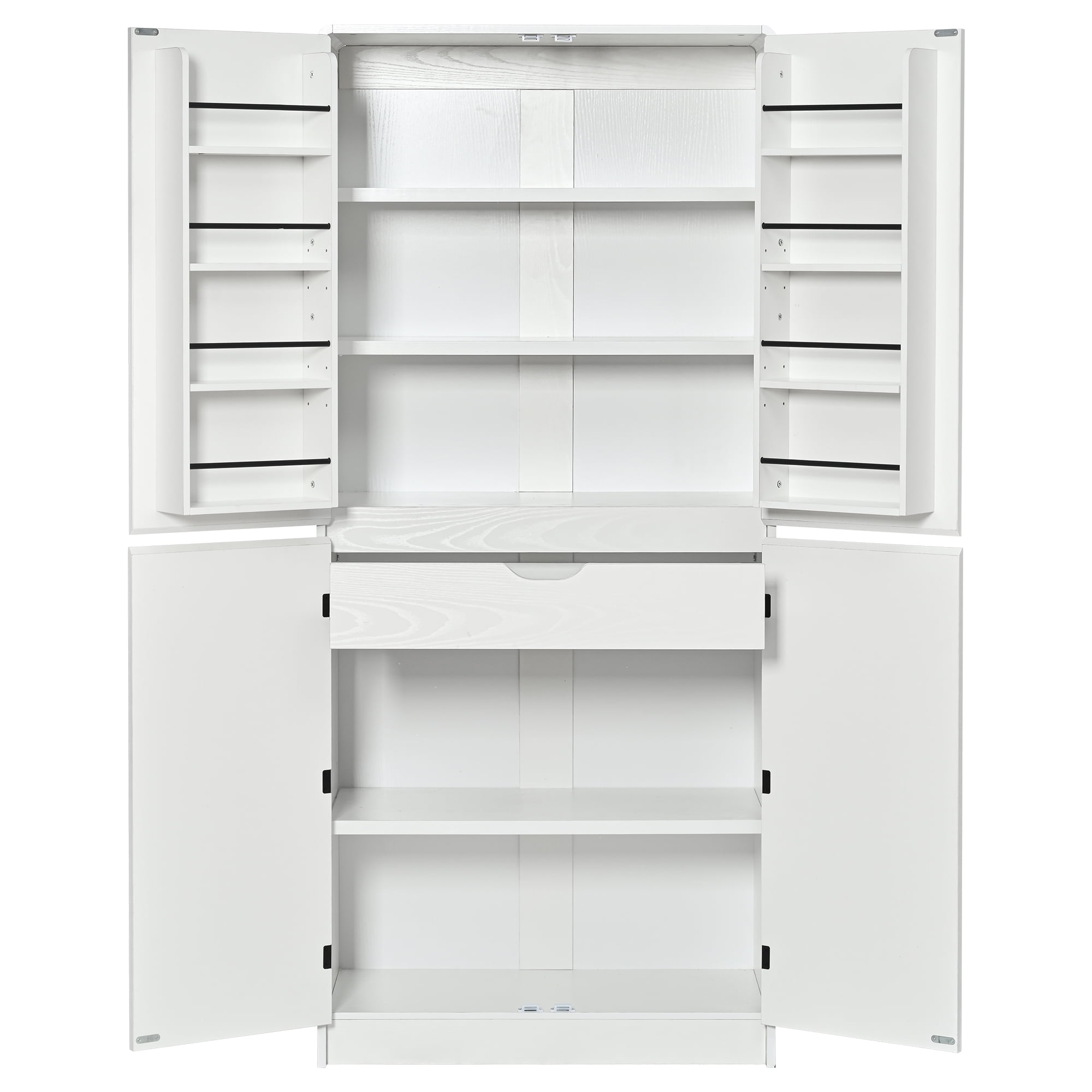 Euroco 72" Tall Farmhouse Kitchen Pantry Cabinet with 8 Door Shelves, Curved Design Storage Cabinet with 3 Adjustable Shelves, Hidden Drawer, Versatile Cupboard