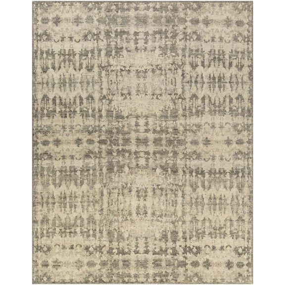 Hauteloom Luster Wool Living Room, Bedroom Area Rug - Abstract Ikat Distressed - Contemporary Transitional Modern - Beige, Gray, Taupe - 2' x 3'