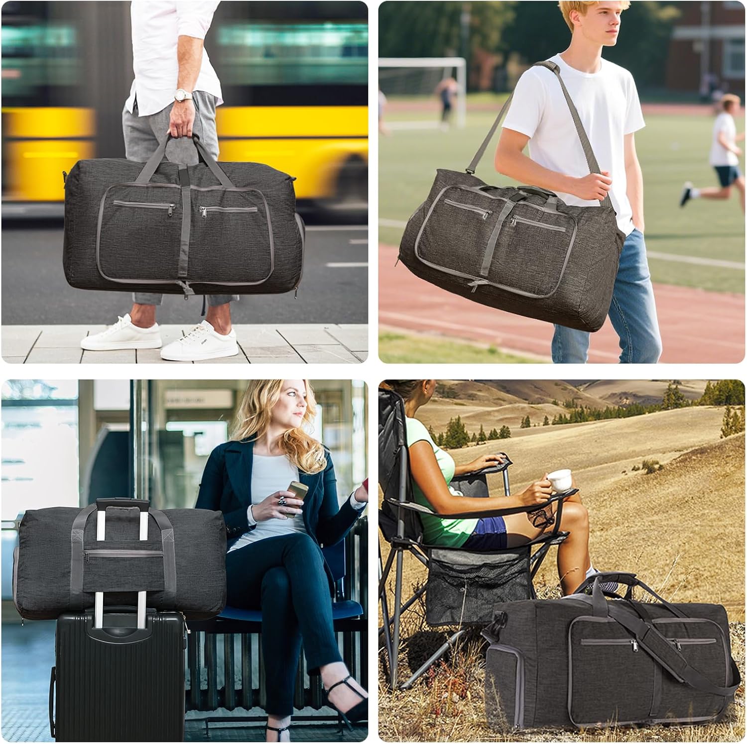 Ht Viik 65L/85L Foldable Travel Duffle Bag, Lightweight Checked Luggage with Shoe Compartment, Water-Resistant Weekender Overnight Bag for Men & Women
