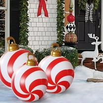 PEONAVET Giant Christmas Inflatable Ball 24in Outdoor Xmas Inflatable Yard Decoration Blow up Christmas Ball for Yards Lawns Porch Garden Front Door Decor