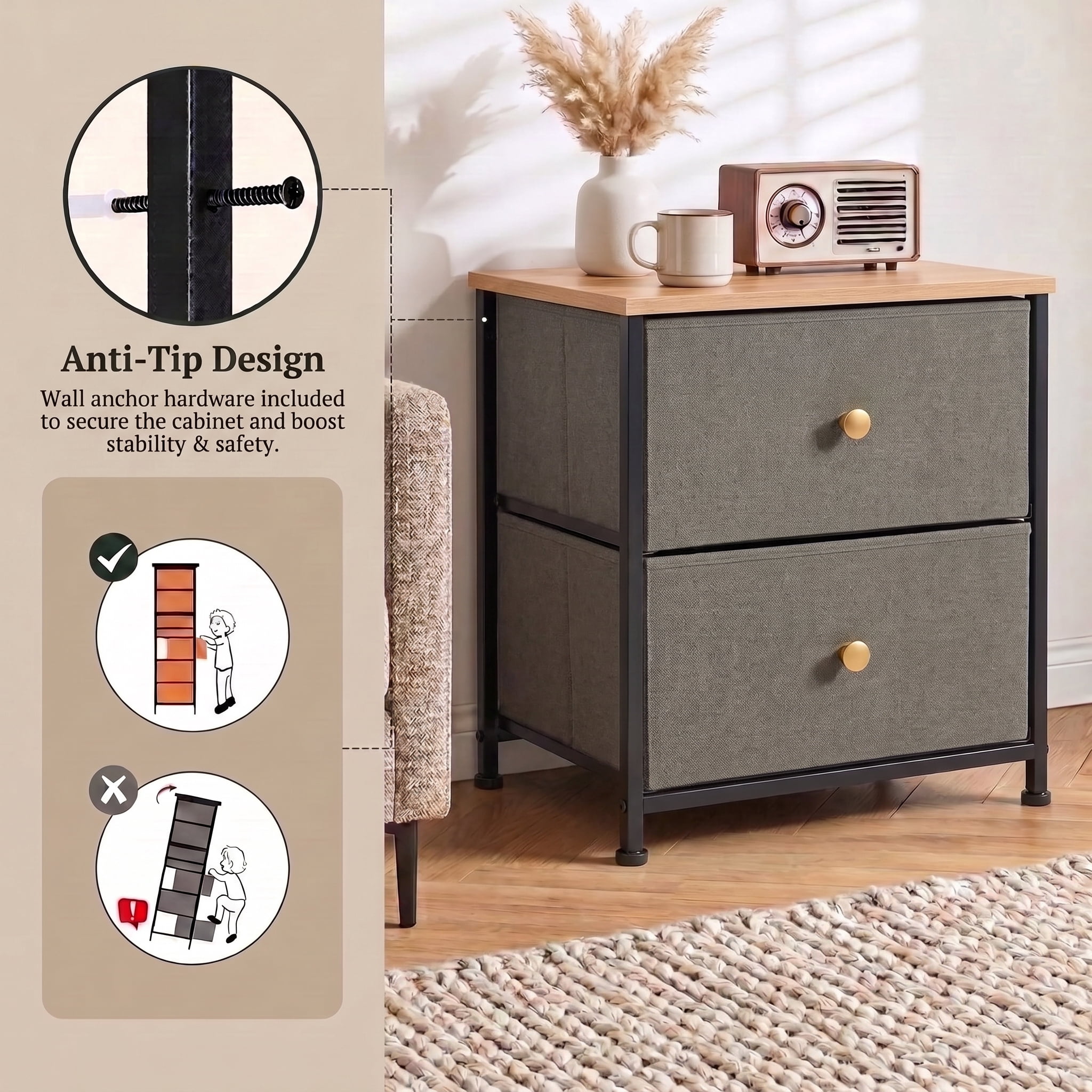 TrumanPick 2-Drawer Fabric Storage Dresser, Fabric Nightstand for Bedroom Set of 2, Small Dresser for Closet Dorm 11.8"D x 18"W x 20"H, Dark Green