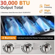 Segmart 3 Burner BBQ Propane Gas Grill, Stainless Steel 30,000 BTU Patio Garden Barbecue Grill with Folding Side Tables, Hanging Basket & Thermometer for Outdoor Cooking