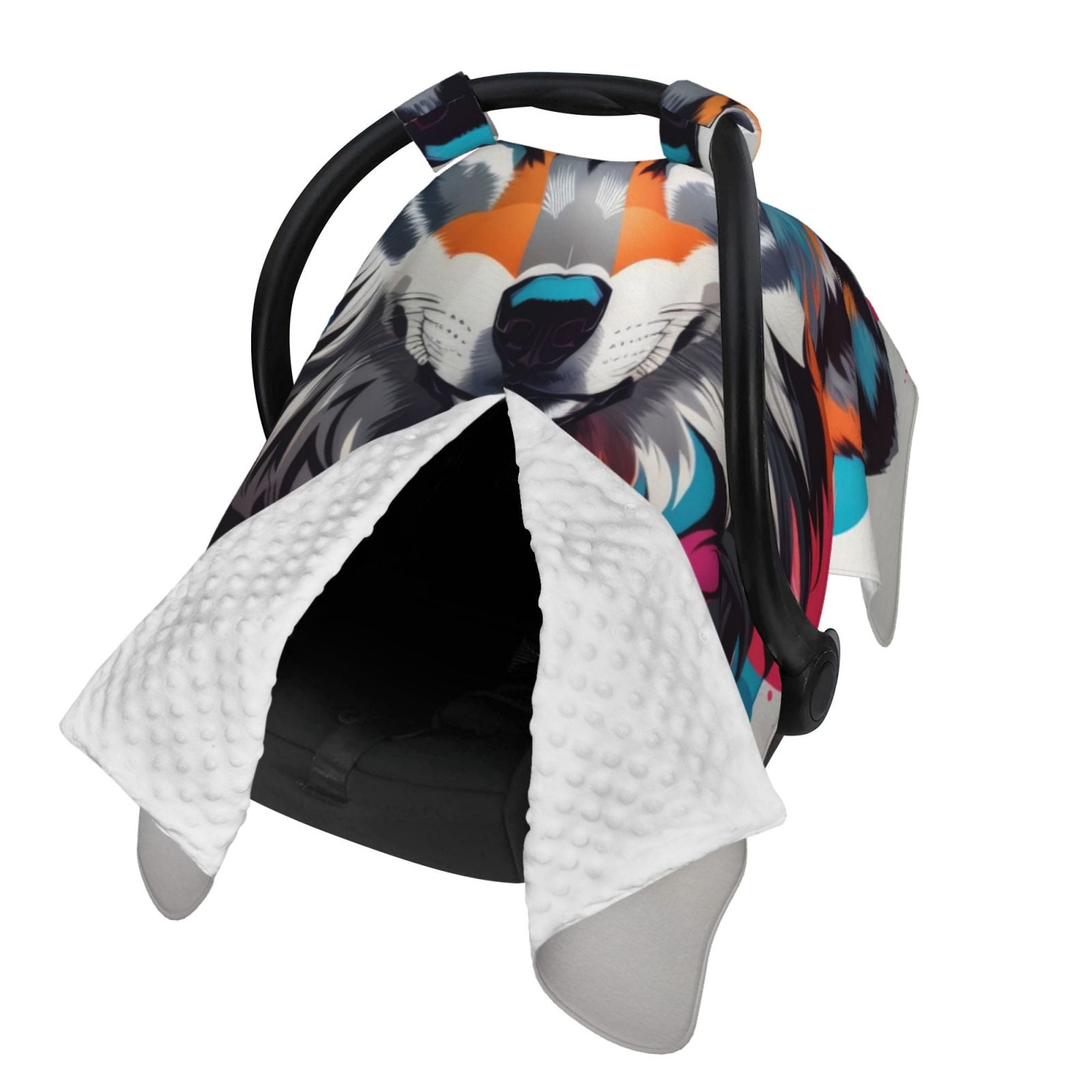 Naloa Tie-Dye Wolf Head Baby Car Seat Cover, Breathable Baby Carrier Cover, Multiuse Baby Carrier Cover & Nursing Breastfeeding Cover
