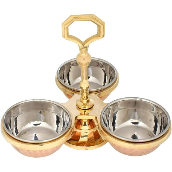 Zap Impex Indian Pickle Serving Set Brass and Copper, Serving Bowl Color: Brown