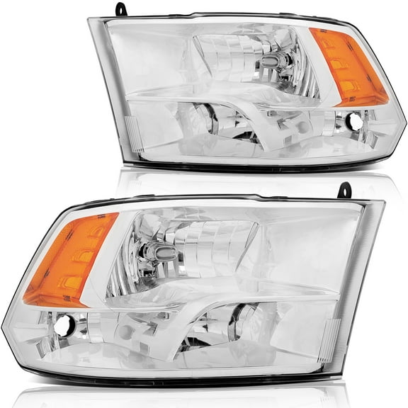 SCITOO Headlight Assembly For Dodge For Ram 1500 2009-2010 For Dodge For Ram 2500 2010 For Dodge Chrome Housing Amber Reflector Clear Lens Driver and Passenger Side Headlamp