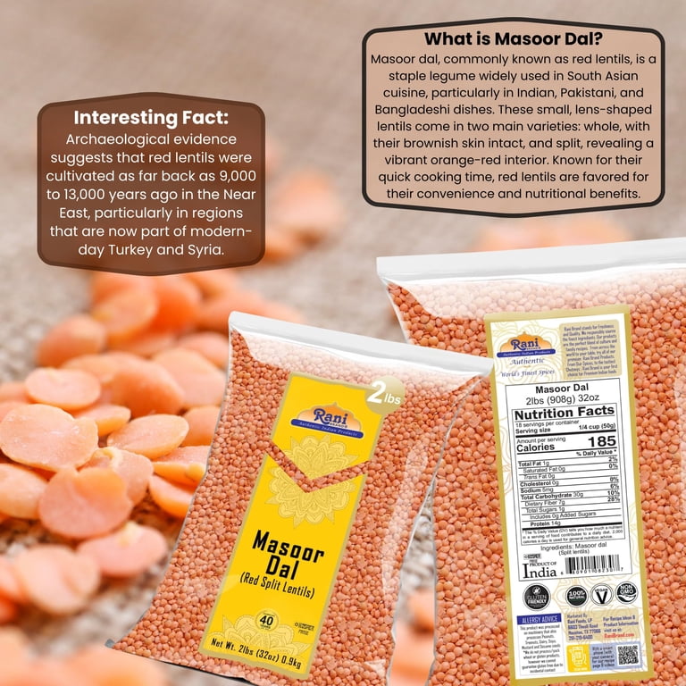 Rani Brand Masoor Dal, Split Red Lentils, 32oz, Kosher, Vegan