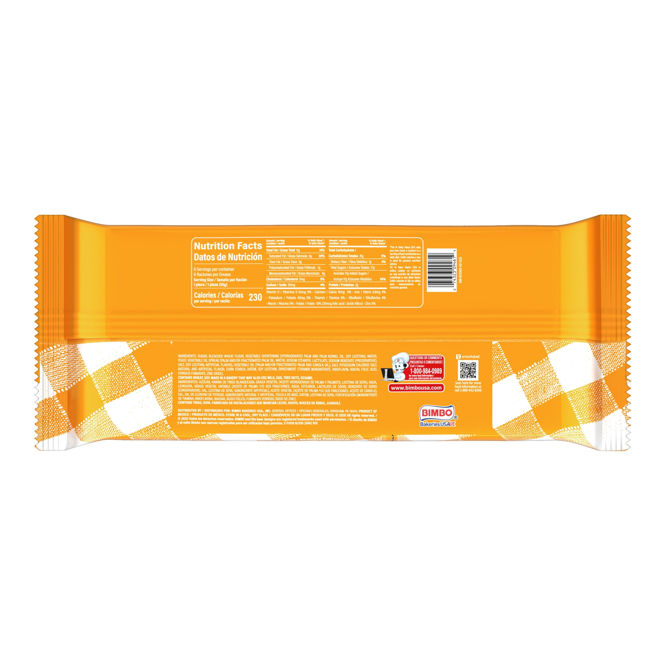 Bimbo Rebanadas Creamy Toasted Sweet Bread, 6 packs, Sweet Cream Filled Sandwiches, 11.64 oz Bag