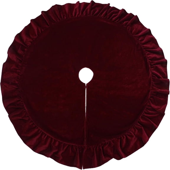 Red Velvet Christmas Tree Skirt, 48-Inch Ruffled Holiday Tree Skirt for 6ft 7.5ft Trees, Vintage Christmas Decor Base Cover, Soft Festive Home Décor & Gift Idea