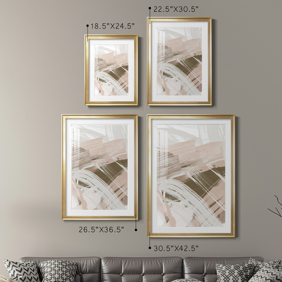 Wexford Home Earthtone Swipe I Premium Framed Print, 26.5" x 36.5" - Ready to Hang, Gold (Set of 2)