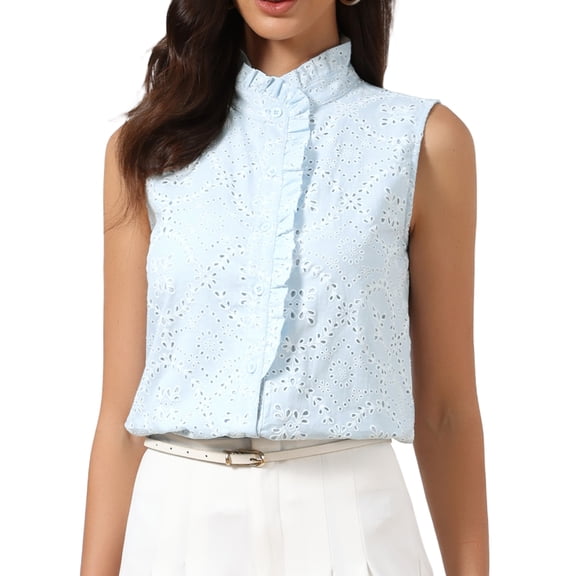 DARING DIVA Women's Eyelet Hollow Out Crochet Floral Embroidered Tank Top XS Light Blue