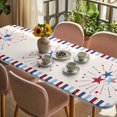 thumbnail image 3 of Independence Day Table Cloths for 8 Foot Rectangle Tables, 4th of July Red Blue Striped Stars Beige Patio Waterproof Elastic Fitted Tablecloths, Washable Rectangular Table Cover for Camping, 3 of 8