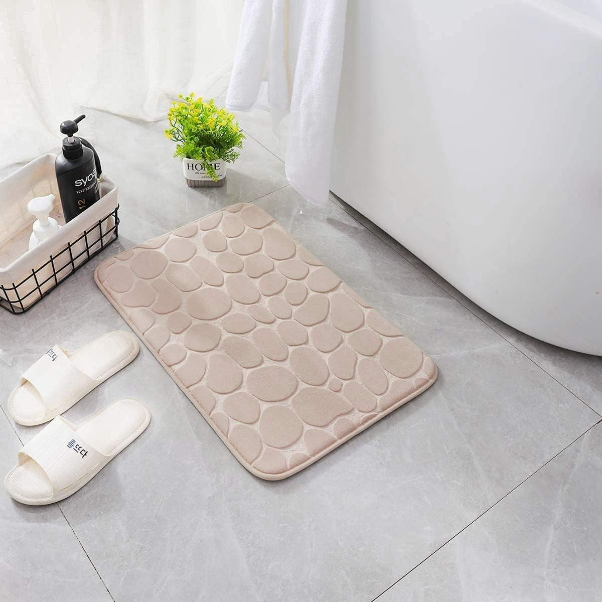 Memory Foam Bath Mat Cobblestone Bathroom Rugs Super Water Absorbent Bath Mats for Bathroom Machine Washable Bath Rugs