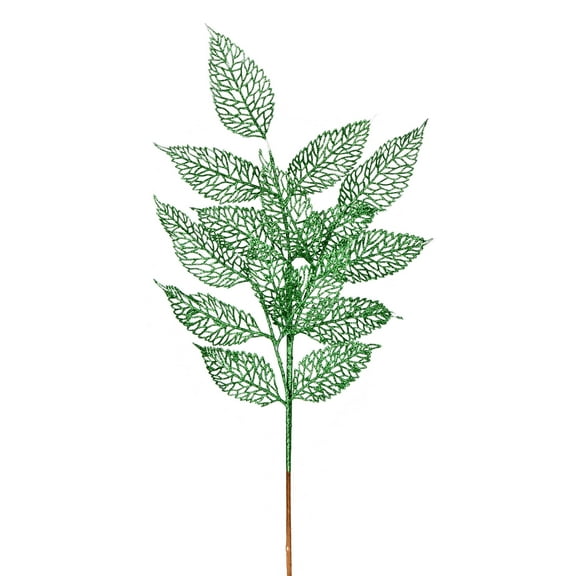 Vickerman 27" Green Glitter Bay Leaf Lace Artificial Christmas Spray. Includes 12 sprays per pack.