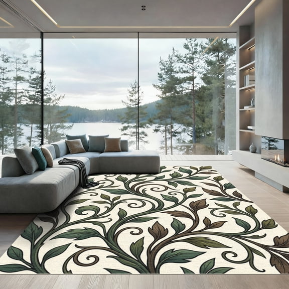 ODIKA 4'x6' Machine Washable Non-Slip Area Rug, Art Nouveau Green High Traffic Rug, Green, 1137256