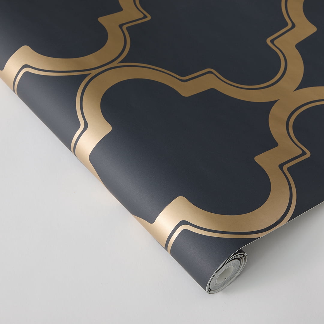 Tempaper Marrakesh Midnight & Metallic Gold Peel and Stick Wallpaper, 20.5" x 16.5'