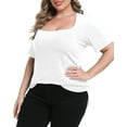 thumbnail image 6 of Gocolloa Womens Plus Size Tops Tunic Sexy Square Neck Short Sleeve Shirts Summer Loose Fit Dressy Casual Blouse White 2X, 6 of 6