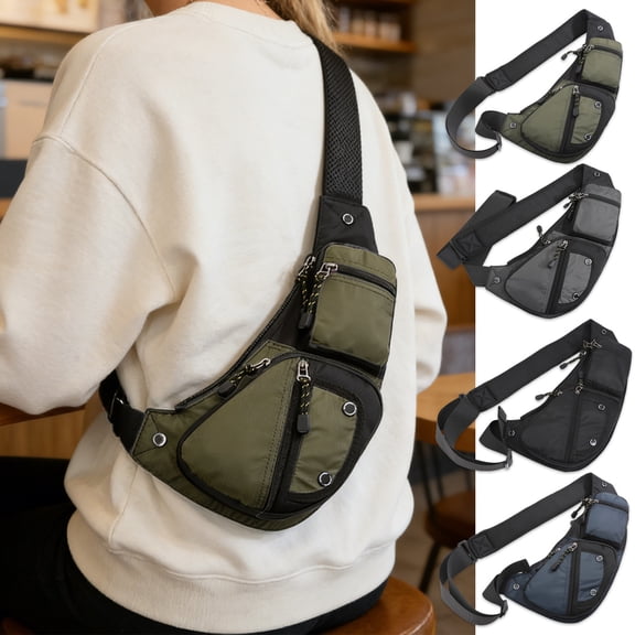 Waterproof Crossbody Sling Bag Leather Chest Bag Unisex Anti-Theft Shoulder Bag Gray Blue Green Black, Adjustable Strap, Travel Sports Commuting