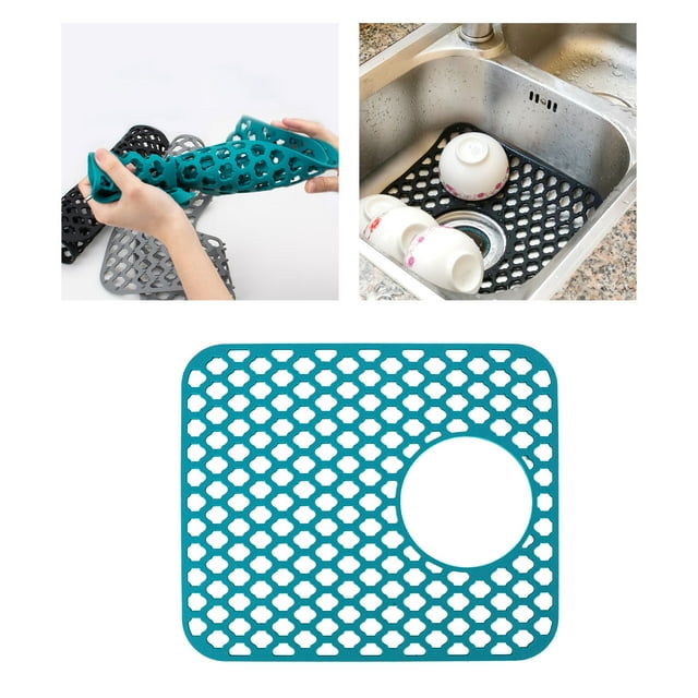 Sink Mat Silicone Protector With Side Drain Hole Anti Slip Easy Maintenance Sink Grid For Kitchen Home