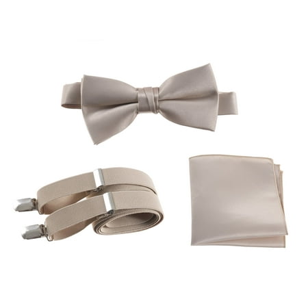 

Mens Pre-tied Bow Tie Adjustable Stretch Suspender and Pocket Square Sets