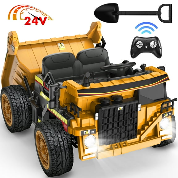 East doll 24V Ride on Dump Truck, Ride on UTV Car for Kids with Electric Dump Bed, 300W Powerful Motors, 4.4Mph, Remote Control, EVA Tires, Electric Truck for Kids, Yellow