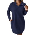 thumbnail image 1 of Robes de Fête pour Femmes Automne Hiver Manches Longues Col Roulé Robe Chandail en Molleton Bouton Solide Col à Revers Mini Robe Chandail S-262 Marine P, 1 of 7
