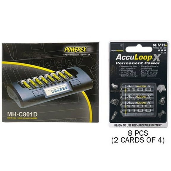 Powerex MH-C801D 8-Cell Charger & 8 AAA AccuPower AccuLoop-X NiMH Batteries (1100 mAh)