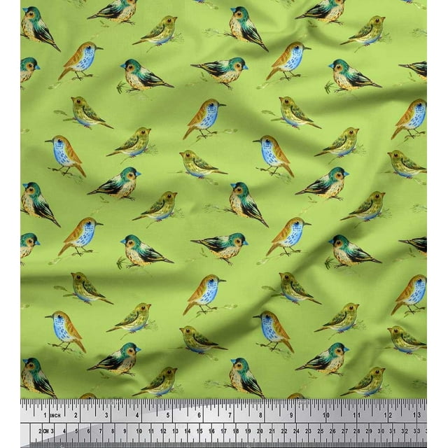 Soimoi Poly Georgette Fabric Flycathcer Bird Fabric Prints By Yard 52 Inch Wide