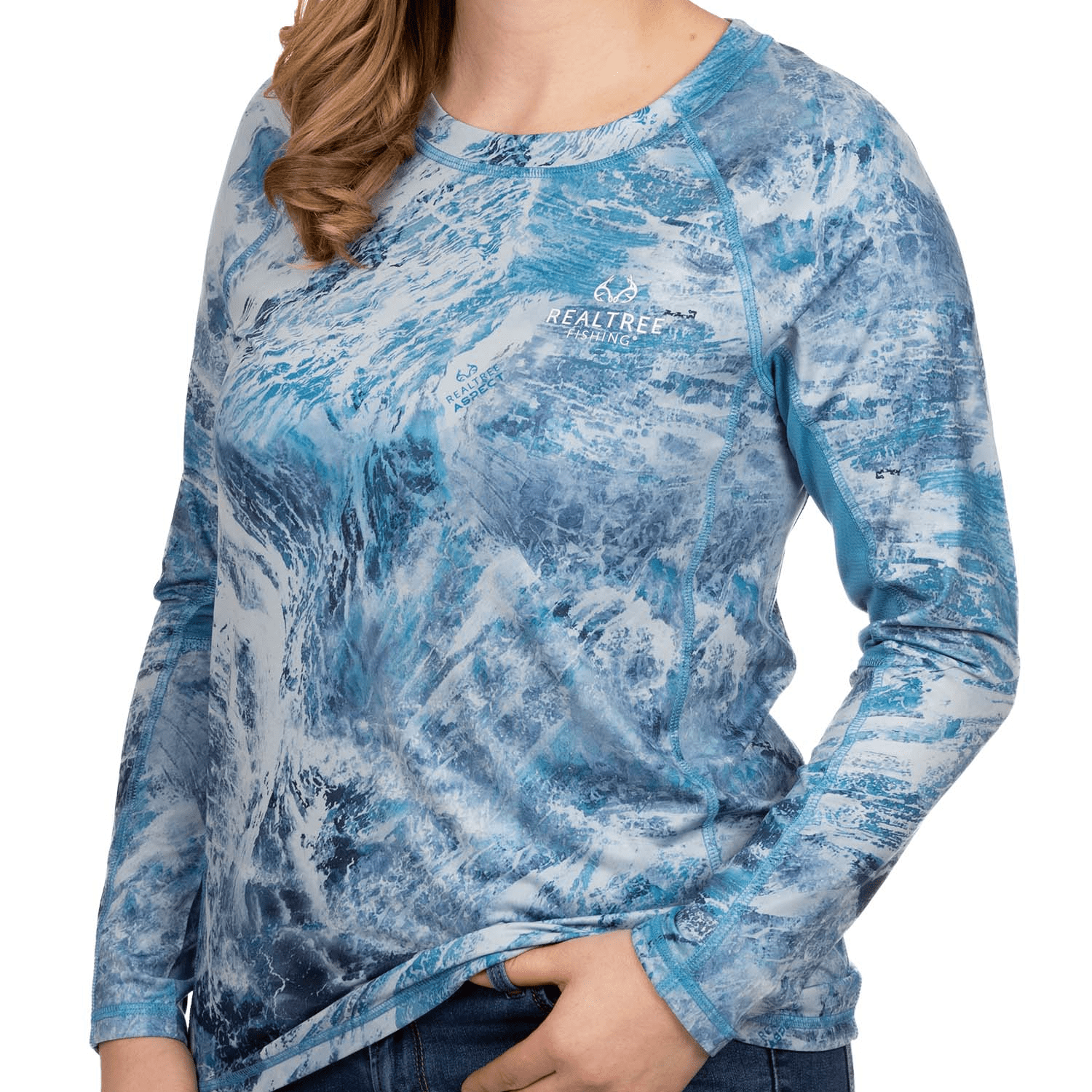 Realtree Aspect Sky Women's Long Sleeve Reversible Performance Fishing Tee Shirt, Size: Large