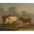 thumbnail image 2 of Paulus Potter 24x20 Black Ornate Framed Double Matted Museum Art Print Titled: Four Young Bulls in a Meadow (1651), 2 of 5