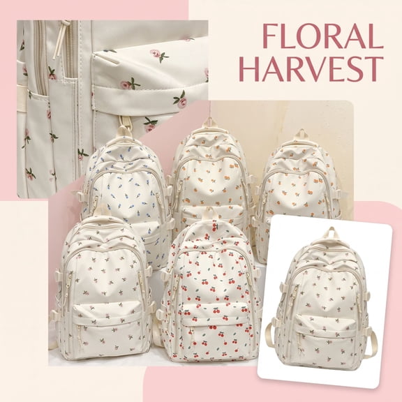 Lumtrix Cute Floral Printed Backpack for Women Aesthetic Lightweight Bookbag Work Travel College Daypack A