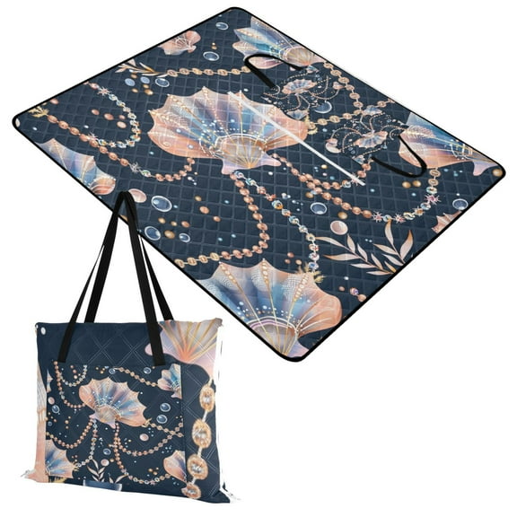 Extra Large Picnic Beach Blanket Waterproof Sand Proof Portable Outdoor Mat Beautiful Shell Necklaces 60x80