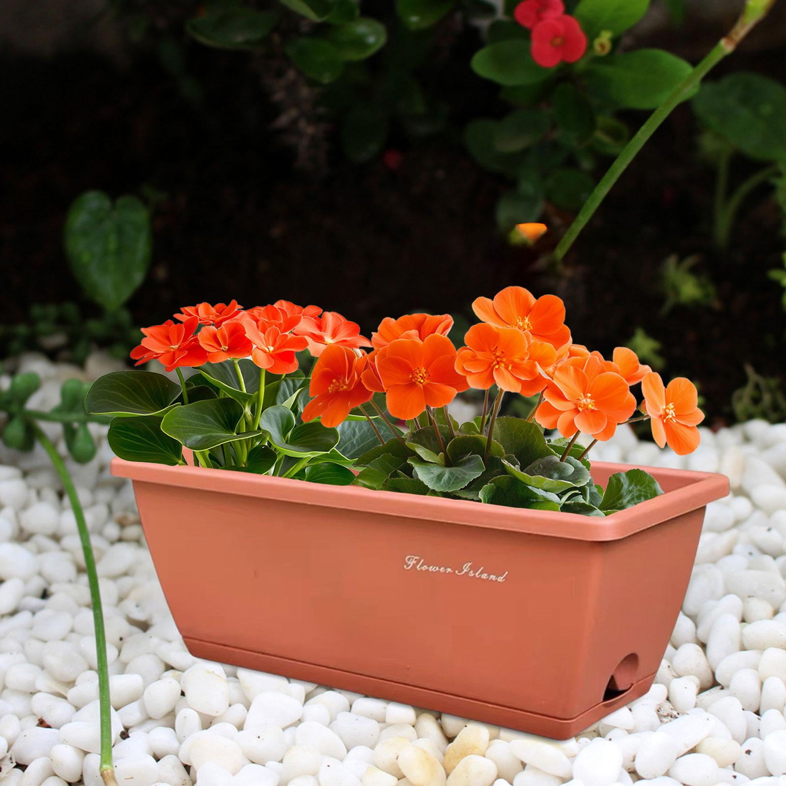 figatia Window Box Planter ,Vegetables Growing Container, with Drainage Holes, Garden Flower Plant Pot for Outdoor Yard Balcony Patio Brick Red