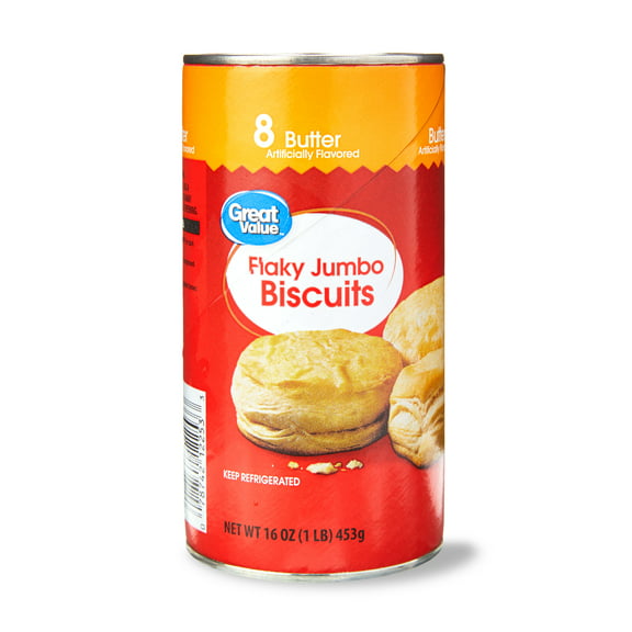Great Value Butter Flavor Flaky Jumbo Biscuits, 8 Count