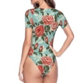 thumbnail image 3 of Uemuo Rose Flowers Pattern Women's One Piece Short Sleeve Swimsuit Rash Guard Surfing Modest Quick-drying Swimsuit Beach Essentials-XX-Large, 3 of 9