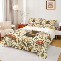 Feelyou Cartoon Bee Animal Full Size Sheets, Mushroom Leaf Plant Bed Sheets, Vintage Western Countryside Sheet Sets, Breathable Home Decor, 4-Piece