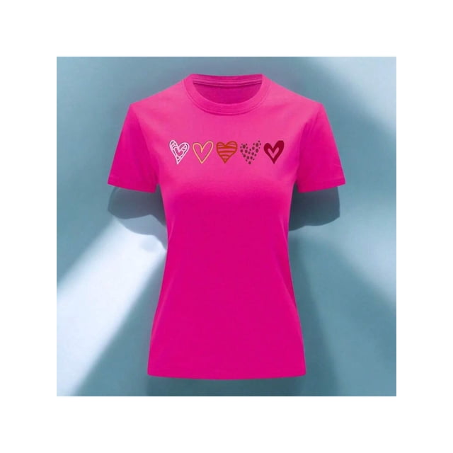 Playera Blusa Con Estampado De Corazones Ropa Para Mujer Color Fucsia Talla Mediana Marca Emil SaEs