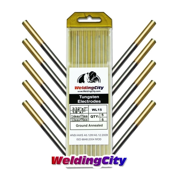 WeldingCity 1.5%  Lanthanated (Gold) Tungsten TIG Welding Electrodes Assorted Size 3/32" (5) and 1/8" (5)