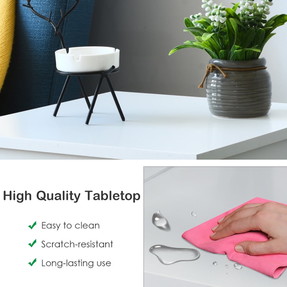 Finihen Side Table, Sofa Side Table, Bed Side Table, 3-Tier Nightstand Sofa Side Table with Baffles and Round Corners, for Living Room, Bedroom, White