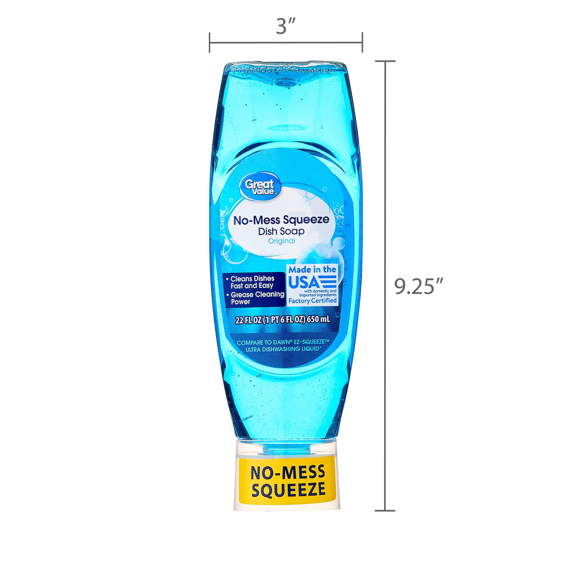 Great Value No-Mess Squeeze Dish Soap Liquid, Original Scent, 22