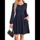 thumbnail image 1 of Vestido de Mujer con Mangas Largas Tipo Farol, Cuello Redondo, Falda Evasé, Moda de Otoño Azul Oscuro XL, 1 of 7