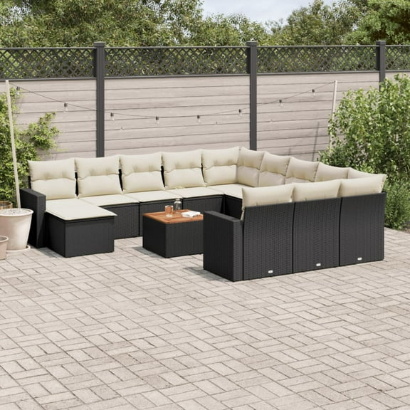 vidaXL Garden Sofa Set Set of 13 Black and Cream White